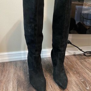 Steve Madden Black Suede Knee High Heeled Boots Size 5.5
